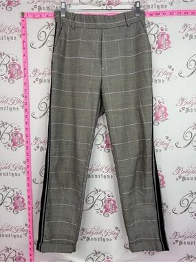 Zara pants Gray Plaid Trousers with Black Side Stripe